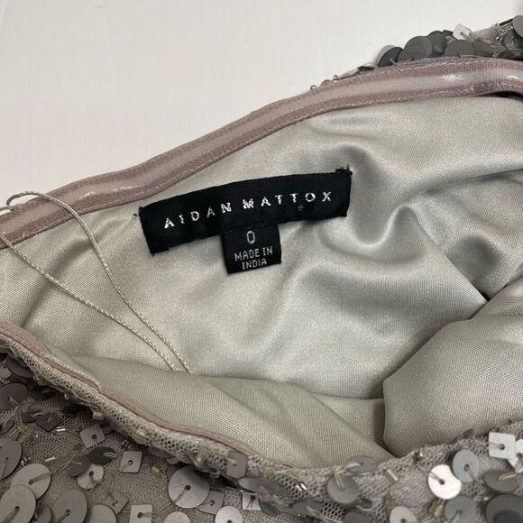 Aidan Mattox One Shoulder Sequin Dress Silver Size 0 - Picture 6 of 14